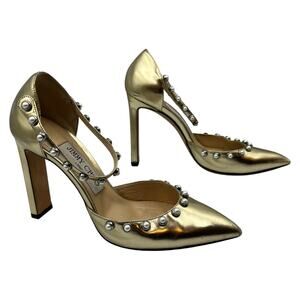 Jimmy Choo Leema 100 Faux Pearl Accents D'Orsay Pumps Metallic Gold Size 36 / 6